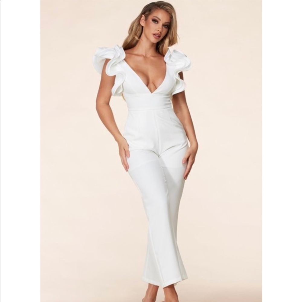 White Ruffle sleeve Jumpsuit